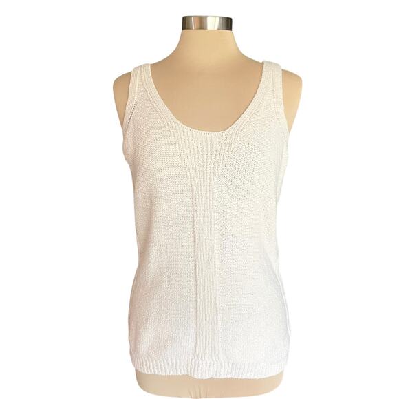 Sigrid Olsen Knit Sweater Tank Cream MED Quiet Luxury Old Money Minimalist Beach - Picture 1 of 8